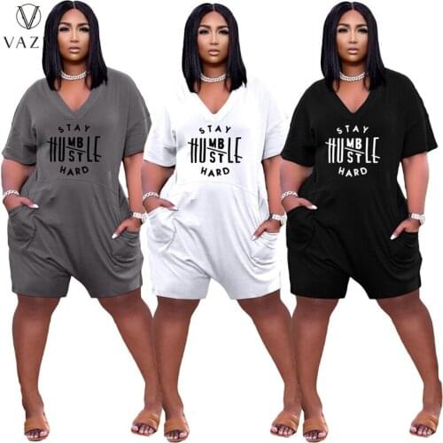 VAZN 2021 Top Quality Letter Simple Daily Nature Casual Lazy V-Neck Short Sleeve Free Women Loose Playsuits