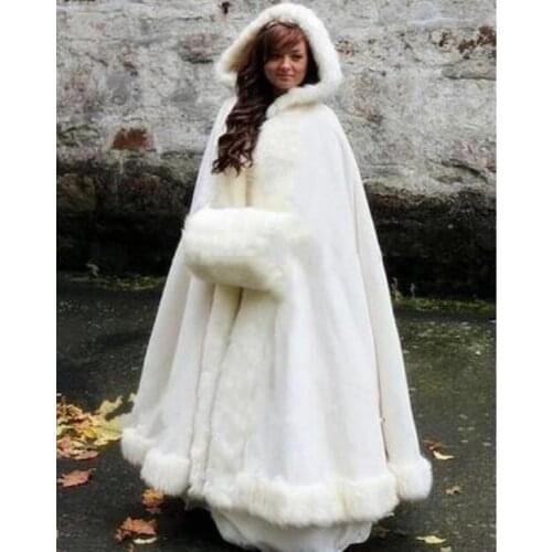 Bridal Winter Wedding Dress Cape Hooded Cloak Faux Fur Bridal Cloak Coat Satin Medieval Wedding Cloak Christmas Cloak
