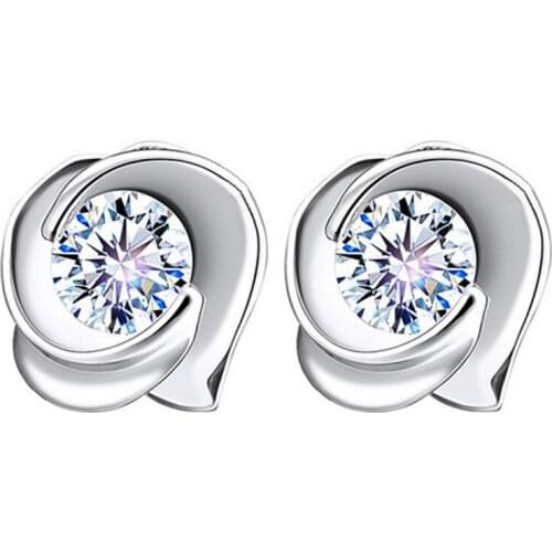 100% 925 sterling silver new arrival shiny crystal ladies' stud earrings women wholesale jewelry birthday gift drop shipping