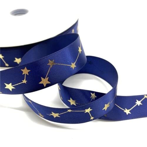 25mm Polyester Ribbon Bronzing Ribbon Printed Christmas Ribbon For Christmas Decoration DIY Sewing Fabric S5s01