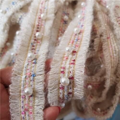 5Yards Pearl Beaded Gold Thread Embroidered Lace Trim Ribbon Fabric For DIY Handmade Sewing Costume Dress Supplies Accessories