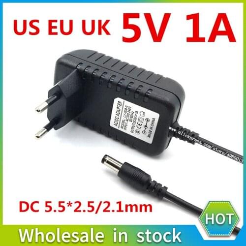 1PCS AC / DC Adaptor DC 5V 1A AC 100-240V Converter power Adapter 5Volt 1000MA 5V1A Power Supply Charger EU US UK Plug