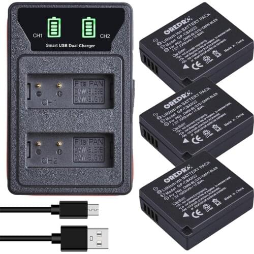 DMW-BLG10 DMW-BLE9 MW BLG10 BLE9E BLE9 Battery + LED Dual Charger with type-C port for Panasonic LUMIX GF5 GF6 GX7 LX100 GX80