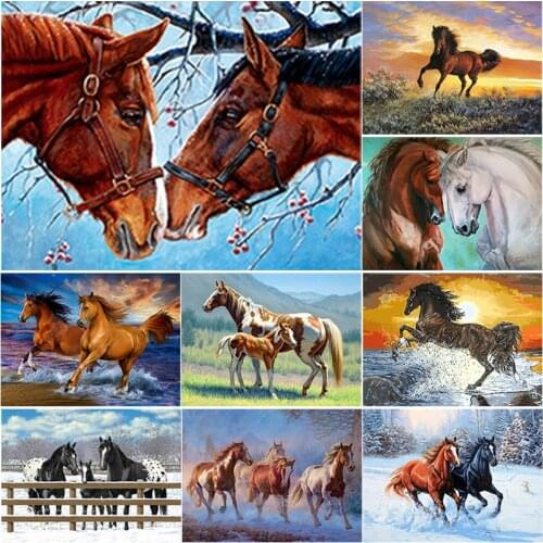5D DIY Diamond Painting Full Square Round Drill Galloping Horse Diamond Embroidery Animal Cross Stitch Crafts Home Decor Gift