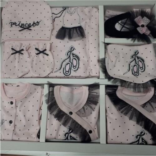Authentic Baby Girl Pink Black Ballerina 10 Piece Hospital Output The Zibin Set luxury 100 Cotton High quality