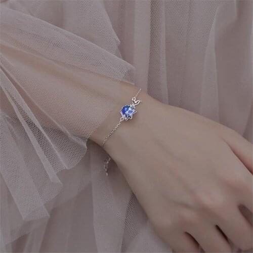 Cute Blue Crystal Whale Bracelets For Lady Jewelry Fashion Princess Silver Plated Women Bracelet With Stones Shiny Accessories