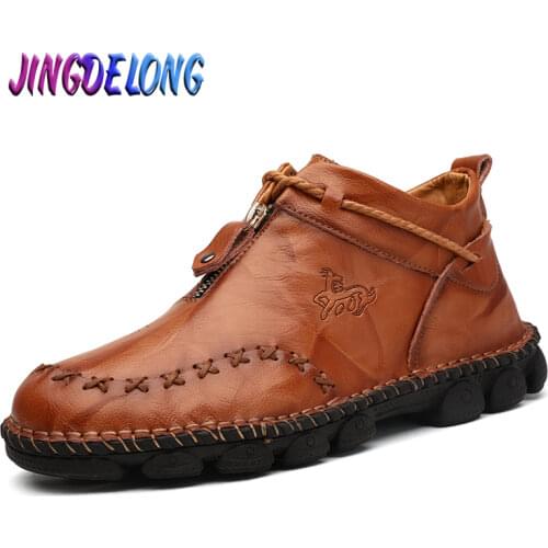 Brand Men Boots Genuine Leather Male Ankle Boots Fashion Male Comfortable Shoe Autumn Outdoor Waterproof Man Motorcycle Boots