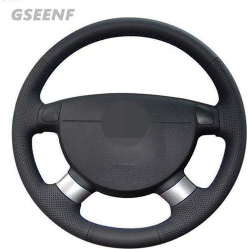 Car Steering Wheel Cover For Chevrolet Lova Chevrolet Aveo Buick Excelle Daewoo Gentra Black Hand-stitched Artificial Leather