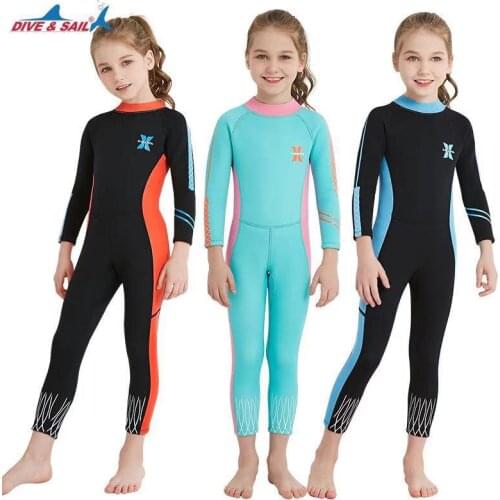DIVE&SAIL Children 2.5MM Neoprene Cute Girls Thermal Wetsuits Full Body Diving Suits Surf Swimwear Sunscreen Keep Warm Clothing