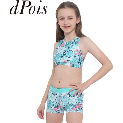 Childrens Swimsuit Kids Tracksuits Girls 2pcs Swimsuit Swimwear Printed Top with Boyshorts Bottoms Fashion Girls Sweatsuits