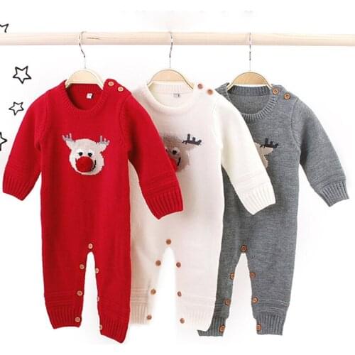 Baby Christmas Knitting Romper Kids Autumn Winter Clothing Long Sleeves Christmas Elk Jumpsuits Baby Boy Girl Romper Knit Clothe