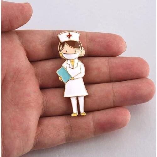 Enamel Nurse Brooch Doctors Nurse Medical Vintage Jewelry Gold Lapel Pin Badge Metal Cute Pins Brooches Women Gift