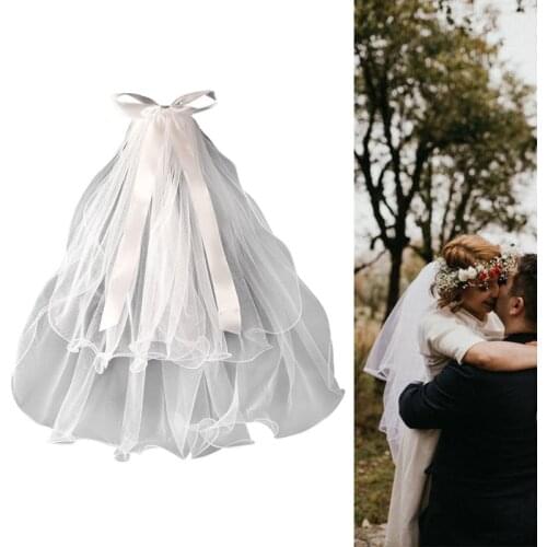 2 Tier Wedding Bridal Veil with Metal Comb Curly Edges Tulle Veil for Bride Bridesmaid Flower Girl Elbow Length