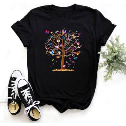 Mayos Summer Womens Butterfly Tree Print Harajuku T-shirt 2020 Fashion Casual Streetwear Womens Clothing T-shirt