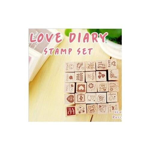 South Korea stationery cute diary decoration stamp Childrens toys cartoon wood stamps 25set