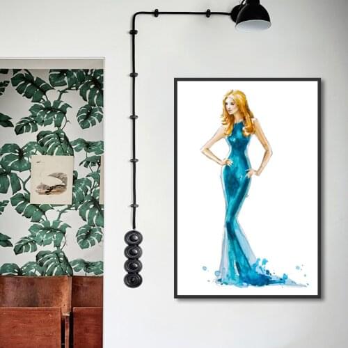 Nordic Character Hand Drawn Printed Canvas Painting Elegant Beauty Poster Leaflet Home Living Room Bedroom Wall Art Decoration