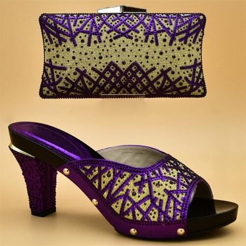 Latest Design Women Shoes and Bags To Match Set Italy Nigerian Women Party Wedding Shoes and Bag Set Decorated with Rhinestone
