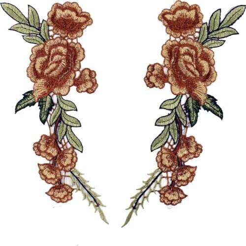Brown Embroidery Rose Flower Sew On Patch Badge Bag Hat Jeans Dress Clothes Fabric Applique Craft Tools NL229