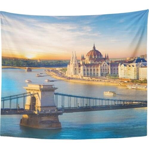 Beautiful View of The Hungarian Parliament and Chain Bridge Tapestry Home Decor Wall Hanging for Living Room Bedroom Dorm 50x60