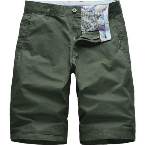 Summer Cargo Short Men Casual Straight Mens Shorts Solid Color Knee Length Bermuda Masculina 100% Cotton Breathable Overalls Men