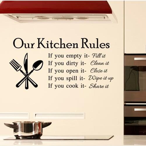 Hot Sale Kitchen And Cozinha Decoration Vinyl Wall Sticker Diy Our Kitchen Rules Poster Interior Home Decoration Accessories Art