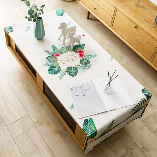 Fashion Home Japanese cotton and linen Rectangle waterproof green leaf tablecloth Table flag Tea table cover