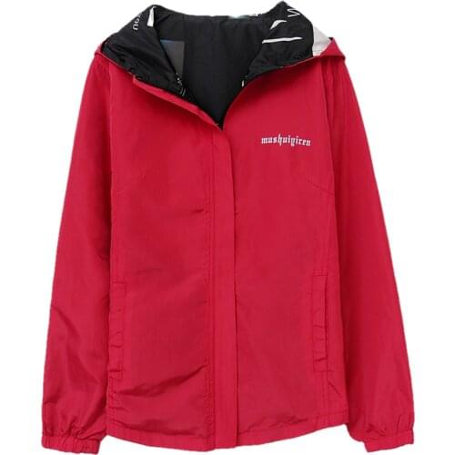 Fashion Printting Women Double Side Jacket Spring Autumn Outdoor Clothing Lady Casual Hooded Coats Plus Size