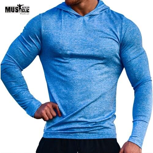 MUSCLE ALIVE Sports Wear For Men Gym Clothes Brand Clothing Bodybuilding Hoodies Fitness Sweatshirt Thin Shirt Polyester
