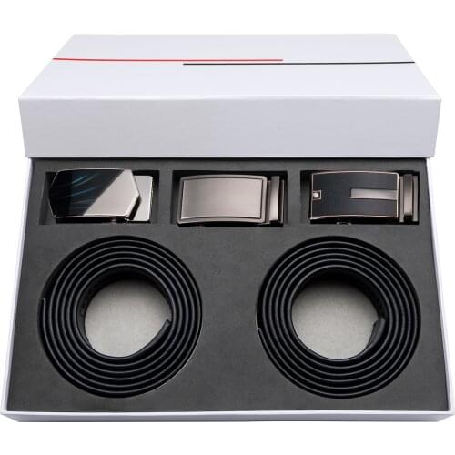 Luxury Brand Belt For Men Alloy Automatic Buckle Genuine Leather Strap Mens Business Black Belts Box Set Mens Gift DiBanGu