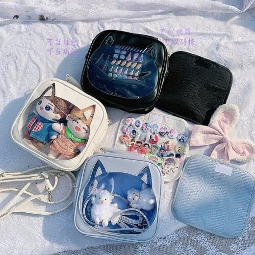 Soft Girl Lovely Transparent Cat Student Backpack Korean JK Uniform Shoulder Bag Harajuku Itabag Messenger Bag Fashion Handbag