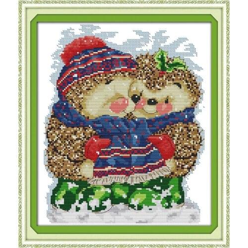 The sharing scarf hedgehogs Printed cross stitch Kits Wall Decor Paintings Handmade Home Decoration Knitting Set DIY Embroidery