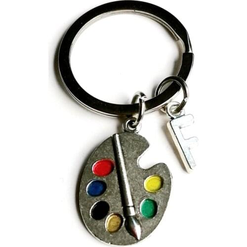 New Palette Creative Personalized letter A-Z name charm Pendant Key Chain Painters Tools-Palette Keychain DIY Fit Keychain