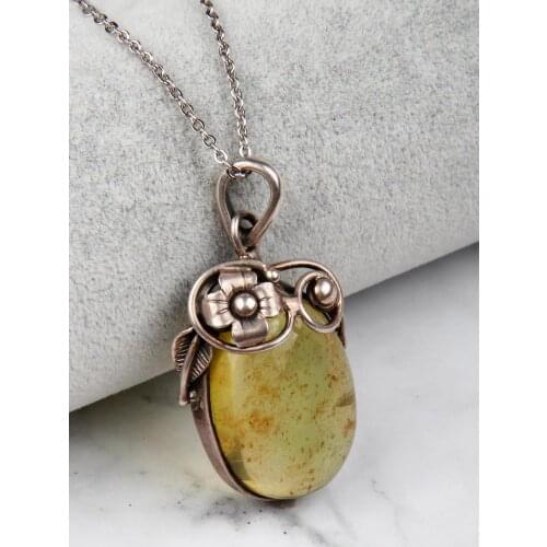 Drop Amber Necklace 925 Sterling Silver Necklace Organic Healing Stone Amber