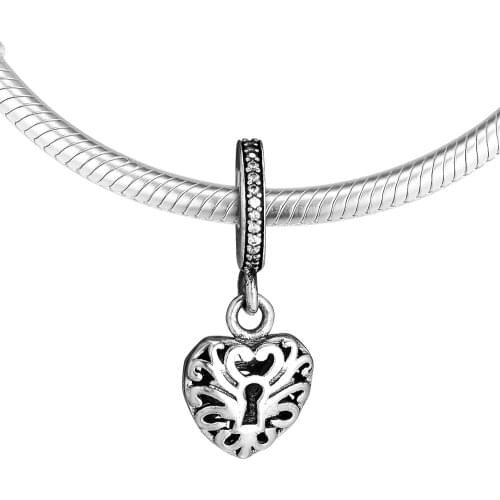 Fits for Pandora Charms Bracelets Heart Padlock Beads 100% 925 Sterling Silver Jewelry Free Shipping