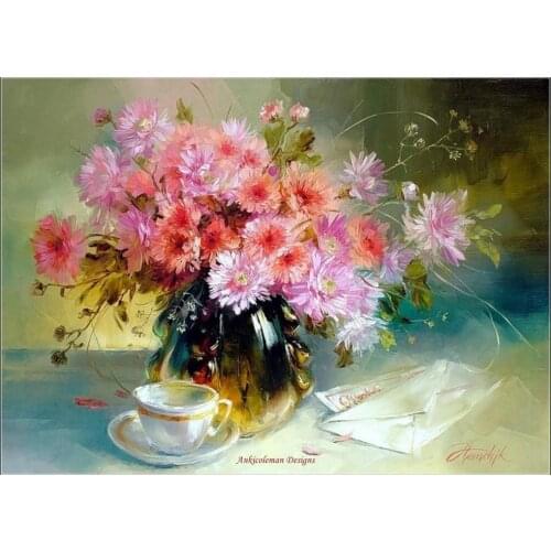 Full Embroidery Counted Cross Stitch Kits Needlework - Crafts 14 ct Aida DIY Arts Handmade Decor - Flowers in a glass vase