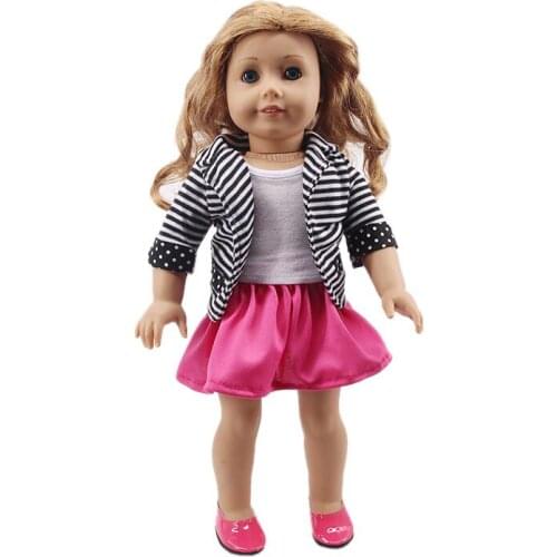 New Pattern Three Piece Striped Jacket And Skirt Fit 18 Inch American&43cm Baby New Born Doll Clothes Accessories Girls' Toys