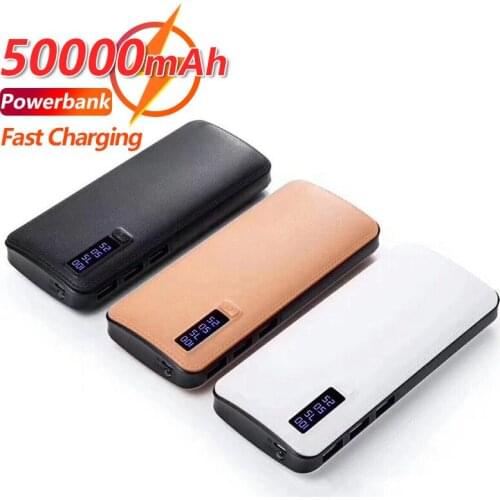 50000mAh Portable Power Bank External Battery Charger Leather Texture with 3 USB Digital Display Flashlight for Xiaomi Samsung
