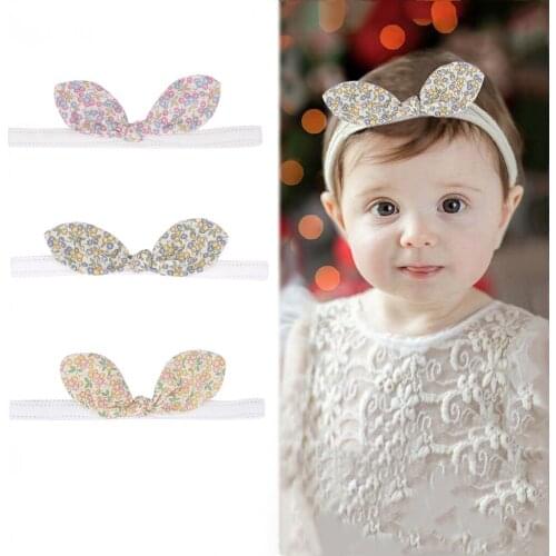 Baby Headband Spring Summer Baby Girl Cute Floral Princess Knot Headband Newborn Elastic Ears Hairband Dress Up Turban 3 Colors