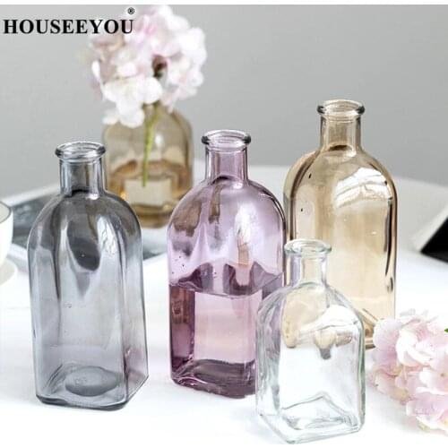 Colorful Glass Vase Transparent Simple Glass Bottle Table Crafts Ornaments Home Decoration Accessories Flower Vases For Homes