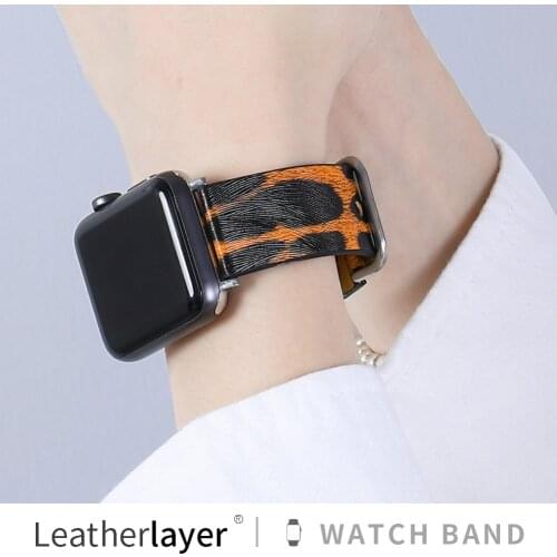 Leopard print Band for iWatch 40mm 44mm high quality Leather Strap Tour band for Apple watch 42mm 38mm Series 123456 SE bracelet