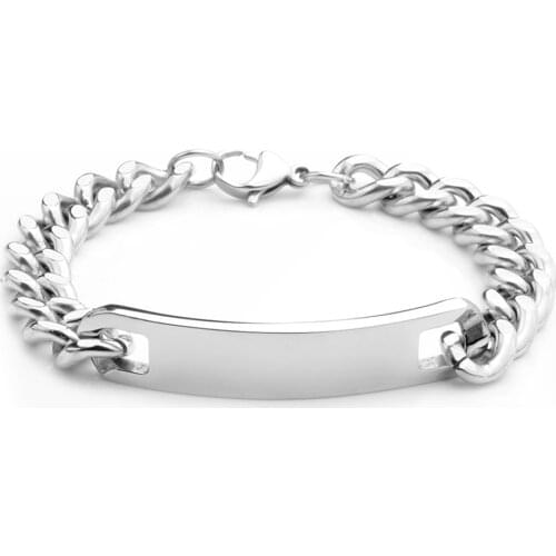 Silver Color Rectangle Blank Bar Bracelets Stainless Steel Lobster Buckle 11MM Width Charm High Quality Bangles Gifts For Men