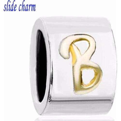 Slide charm Free shipping Color letter B beads fit Pandora bracelet Christmas Valentine Mothers Day gift