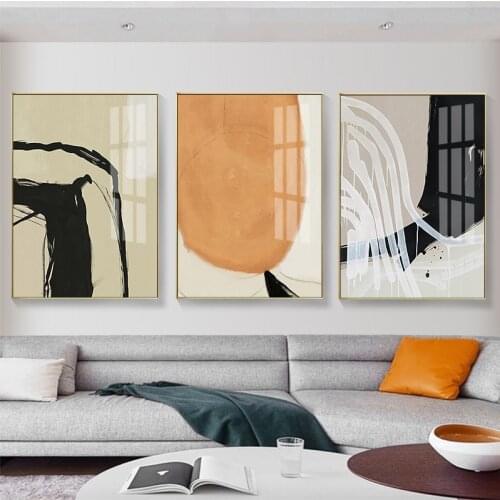 Nordic Abstract Orange Black Color Block Canvas Painting Prints And Posters Aisle Wall Art Pictures for Living Room Home Decor