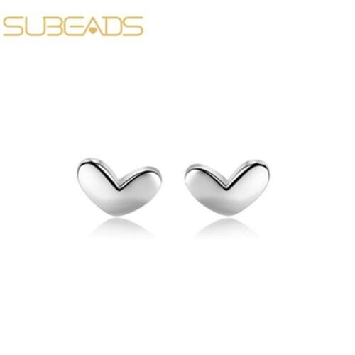 Subeads Real 925 Sterling Silver Little Heart Stud Earrings For Women Simple Earrings Ear Stud Ear Bone Nails Jewelry Daily Gift