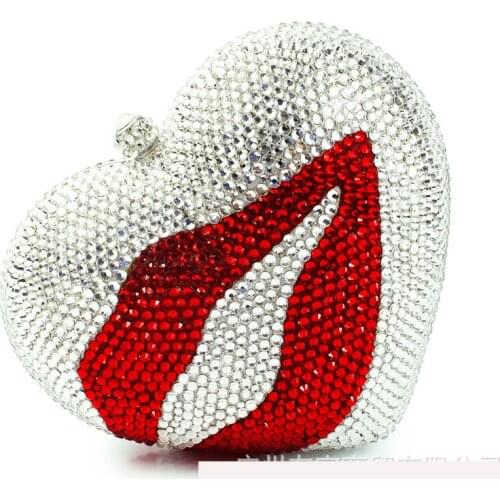 XIYUAN Heart-shaped lips evening bag Diamond Women Evening Clutch Minaudiere Bags Wedding Party Bridal Crystal Handbags purse