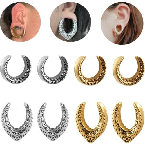 2pcs Tribal Antique Vintage Ear Flesh Tunnel Expander Gauge Hollow Plugs Stretcher Half Arc Shape Tunnel Plugs Piercing Jewelry