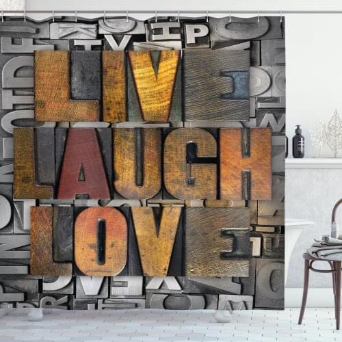 Live Laugh Love Shower Curtain Set Modern Typography Letters Curtain for Bathroom Decor 12 Hooks Decorative Bath Accessory