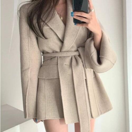 Solid Color One-button Fake Pocket Tops Chic Split Long Sleeves Straight Femme Jacket Drawstring Slim Waist Coat Women