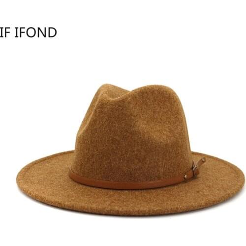 2021 New Spring Fashion Wool Fedoras For Women Men Wide Brim Gentleman Elegant Church Jazz Cap Chapeau Femme