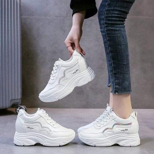 2021 Spring New Womens Vulcanized Shoes Lace Up Platform Comfortable Women Chunky Sneakers Fashion Leather White Dad Shoes